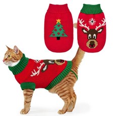 ShuRung 2피스 강아지 크리스마스 스웨터 고양이 터틀넥 니트웨어 엘크 의상 트리 패턴 따뜻한 옷 강아지용 L