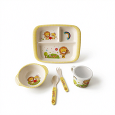JWJJ 兒童竹纖維長頸鹿五件套餐具, 小獅子竹纖維五件套, 1套, 餐具