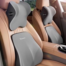 쾌적 차량용 메모리폼 목쿠션 허리쿠션 목쿠션 등받이쿠션 세트, 1개, 그레이