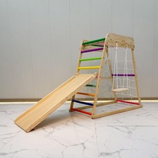 실내 놀이터 기구 놀이방 정글짐 원목 체육 키즈 카페 놀이기구, 스몰 사다리+슬라이드+스윙(링)