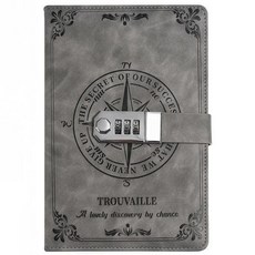 디루아 빈티지 비밀 일기장 자물쇠 다이어리 잠금 노트, 1개, 그레이