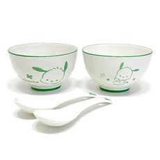 포차코 도자기 공기 스푼 선물세트 캐릭터 밥공기 4384, 1개, 포장 상자 + 그릇 2p + 작은 국자 2p