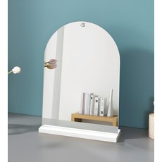 Misoeye 纖薄化妝台支架壁掛兩用拱形玻璃鏡, 白色