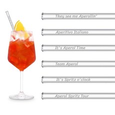Halm Glass Straws Aperol Spritz Gift Set | 6 Pieces Straight 8 Inch | 6 Humorous Quotes Cocktail A, Halm Glass Straws Aperol Sprit