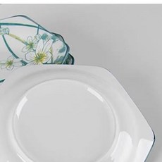 菱形六角盤 湯碗 圓盤 瓷盤 陶瓷盤 餐具, 1個, 隨機發 花面7英寸盤子一個 微瑕,餐具