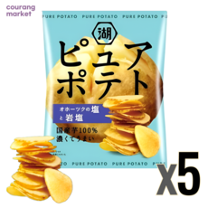 일본 코이케야 퓨어 포테토 오호츠크의 소금과 암염맛 두꺼운 감자칩스낵, 5개
