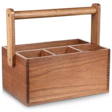 Acacia 실버웨어 캐디 조절 가능한 손잡이가 있는 천연 나무 플랫웨어 오거나이저 야외 식기 홀더 박스 주방 카운터 파티 테이블 캠핑 피크닉용 다목적 보관 용기, Acacia 실버웨어 캐디, 조절 가능한 손잡이가 있는