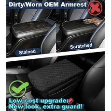 쉐보레 콜로라도 GMC 캐년 2015-2022년형용 센터 콘솔 팔걸이 커버 (수납 포켓 포함) 블랙 인조 가죽 패드 덮개 보호 쿠션 차량 내부 액세서리, SDPVorn 쉐보레 콜로라도 GMC 캐니언 2015-