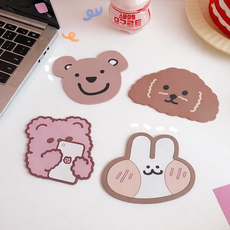 라라피치 귀여운 미끄럼방지 실리콘 컵받침 4개, 1세트, 멀티컬러