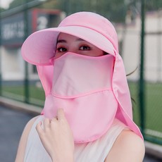 쿨마스크 자외선 차단 햇빛 골프 여름 안면 복면 자외선 사이클링 챙이 차단 페이스 커버 모자 마스크 오버행 여성용 접이식, 싱글 사이즈, Pink