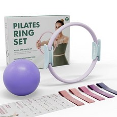 PAETA 필라테스 링 세트 - 35.6cm(14인치) 매직 서클 (17.2kg(38파운드) 저항) 24.9cm(9.8인치) 필라테스 볼 저항 밴드 5개 가정 운동용 운동, 퍼플