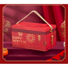 開門見喜2025新年雙開禮盒 窗花紅包對聯包裝年貨禮盒 - 高端新年禮品, 1個, 賀新春小號  27*16*18cm;35
