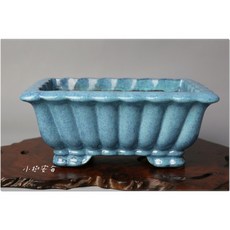 小樹安每 日本盆缽 陶青園製 呂均釉菱花長方鉢 18cm 日式餐具, 1個