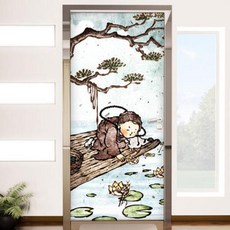 아트박스/꾸밈 il402-동자승과연못_현관문시트지, 본품