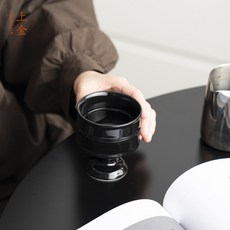 創意復古陶瓷酒具 清酒白酒杯 葡萄酒杯 小眾設計咖啡杯 水杯, 亮光黑, 1個