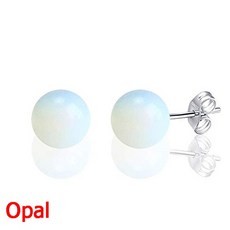 심플한 클래식 천연석 오팔 크리스탈 자수정 어벤츄린 볼 라운드 비즈 실버 스터드 귀걸이 여성 보석 선물, 05 Opal