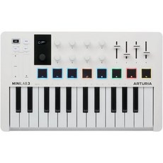 컴퓨터 레코딩 MIDI 미디 컨트롤러 Arturia MiniLab 3 - 8개의 멀티 컬러 드럼 패드 노브 음악 제작 소프트웨어가 포함된 25개의 주요 USB 키보드, 화이트