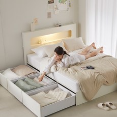 [1만원 즉시할인][방문설치] 크라운퍼니쳐 노아 07 LED 빅수납 서랍침대프레임 SS/Q 2colors [매트제외], 크림화이트, 노아 07 LED 빅수납 서랍침대프레임 SS 슈퍼싱글