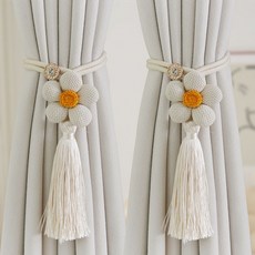 全店折扣 窗簾綁帶簡約清新花朵創意裝飾紗簾收納扎束帶窗簾釦環夾K-374, 米白一對, 1個