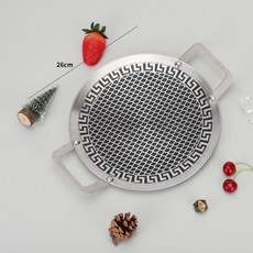 戶外便攜不粘烤盤 韓系烤肉圓形鐵板燒煎盤, 1個, 雙耳26cm