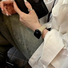올해브 애플워치 호환 가능 모던 가죽 스트랩 밴드, 아이보리, 1개