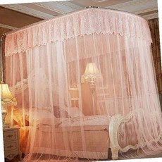 침대 레일형 모기장 핑크 레이스 방충망 컬러 원터치 텐트형 벌레차단 여름 침구, 상세페이지 참조