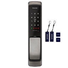 EVERNET 推拉式數字鑰匙前門鎖深灰色EN9500P+卡片鑰匙4p套組, EN9500P, 自行安裝