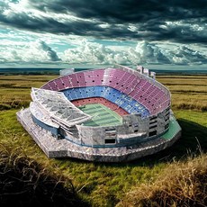 3D 퍼즐 메탈 스타디움 모델 키트 바르셀로나 캠프 NOU 축구 경기장 DIY 조립 스페인 랜드마크 빌딩 복제품 컬러 포, 1세트, 빨강과 흰색, 1피스