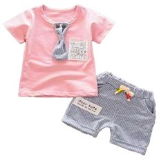 領帶造型上衣條紋短褲套裝 時尚運動休閒兩件式套裝