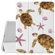 VibrantFruitique 아이패드(A16) 11세대 2025 11인치/10세대 2022 11인치용 핫핑크 바다 거북 케이스 바다 동물 케이스 펜슬 홀더 및 투명하고 부, 11" iPad 11th/10.9" iPad 10th, 갈색 바다 거북