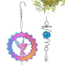 TOCCOOL 3D 그라데이션 색상 스테인리스 스틸 윈드 스피너 볼 나선형 꼬리가 있는 반사 야외 정원 장식 파티오 및 정원에 적합 (컬러풀) 169122, TOCCOOL 3D 그라데이션 색상 스테인리스 스틸 윈