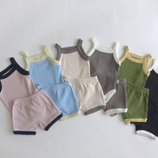일상다많사 모달 끈 나시 티셔츠 바디슈트 상하 새로빈 여름 아기상하복세트 돌아기상하복 키즈상하복세트