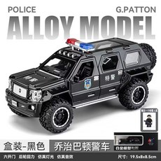 玩具裝甲車 劍齒虎合金裝甲車兒童玩具警車男孩仿真越野汽車模型防爆特警車, 1個, 乔治巴顿警车-黑+1人偶