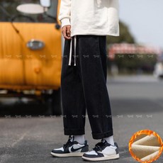 일이오 남자 따뜻한 융기모 밴딩 일자 와이드 청바지