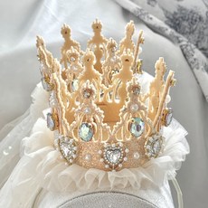 로엘라핀 프린세스 오브 티아라 베일 왕관 머리띠 여아 공주 파티 생일 선물 헤어밴드, 크림화이트