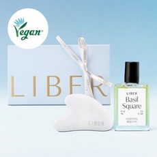 리베르 선물포장 비건 에센셜 아로마 오일 롤온 & 괄사 세트 바질 스퀘어, 파인 우드