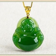 天然綠玉髓佛公吊墜女彌勒佛正品玉石金鑲玉墜項鍊掛件冰種, 1個, A