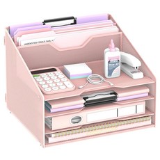 REEPLAN 책상 파일 레터 오거나이저 4개의 2개의 직립 수직 있는 섹션이 트레이와, 핑크