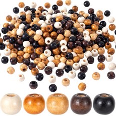 HINZIC 200개 대형 구멍 나무 구슬 9x10mm 할로윈 천연 털 구슬 목걸이 팔찌 보석을 위한 5가지 색상 원형 마크라메 루즈 스페이서 DIY 공예품, 1개