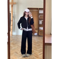 80346L_秋裝新款胖mm大碼休閒套裝連帽衛衣外套高腰闊腿褲兩件套