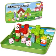 유아용 OAR 마그네틱 빌딩 블록 세트 - 35개의 PCS 미니 휴대용 아이언 박스가 장착된 여행용 장난감 38세 남녀를 위한 STEM 선물, Farm