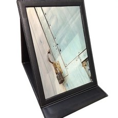 精緻PU台式化妝鏡 折疊鏡子特大號 高質感, 黑色, 黑色