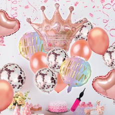파티팜팜 생일 파티 왕관 풍선 장식 9P, 핑크세트