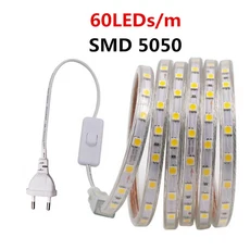 쿠쿠스토어 220V 27Leds/M SMD 2835 LED 스트립 방수 유연한 리본 로프 5050 0 빛 홈 장식에 대 스위치, 01 60LEDs SMD 5050, 02 하얀색, 15 8m