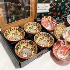 BLOWFISHFUGU 북유럽 그릇 세트 캐릭터 밥그릇 국그릇4p/ 선물 상자 포장 밥공기, 4p+선물 상자 포장, A