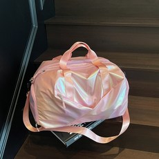 大容量健身包 亮面炫彩旅行包 斜挎單肩休閒包, 粉紅色, 1個