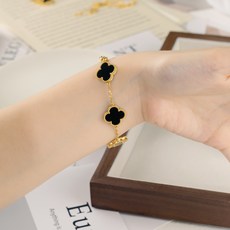 四葉草項鍊手鍊套裝 雙面貝殼鍍金鈦鋼飾品