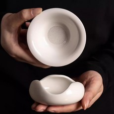 無孔茶漏茶濾器公道杯, 元寶羊脂玉瓷 - 茶漏套組, 1套