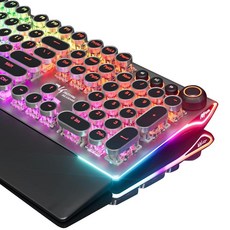 RK ROYAL KLUG X108 타자기 스타일 기계식 키보드 유선 게이밍 키보드 108 키 RGB 백라이트 사이드라이트 탈착식 손목 받침대 볼륨 노브 레트로 원형 키캡, shadow black