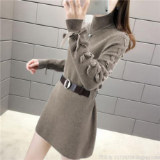 라오농 패션과 서양식 니트 롱 드레스가을 겨울 패션 감령 여성복 중 롱 외장 벨트 니트 블라우스 기모 스웨터+d24501LL